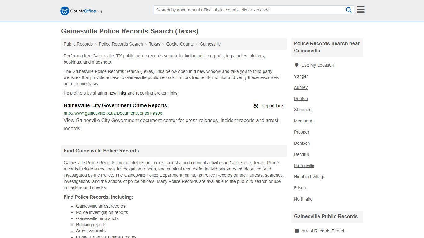 Gainesville Police Records Search (Texas) - County Office